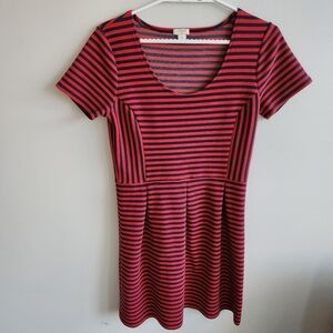J. CREW Navy Blue Stripped Dress Prep Preppy Stretchy Comfy Sz 8 Old Money